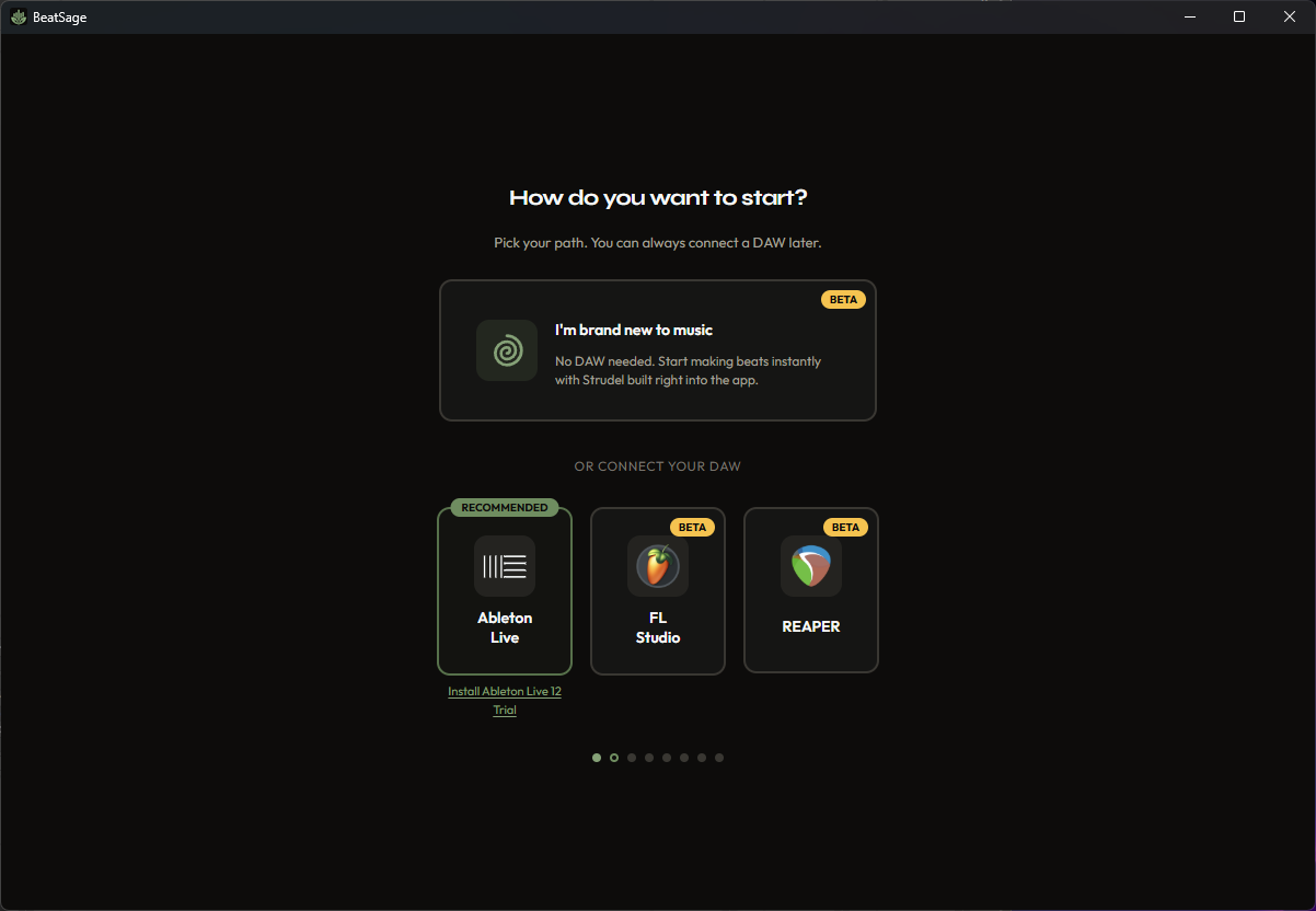 DAW selection during onboarding